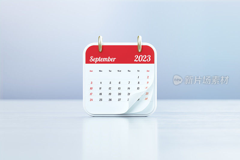 2023 9月日历白色反光背景